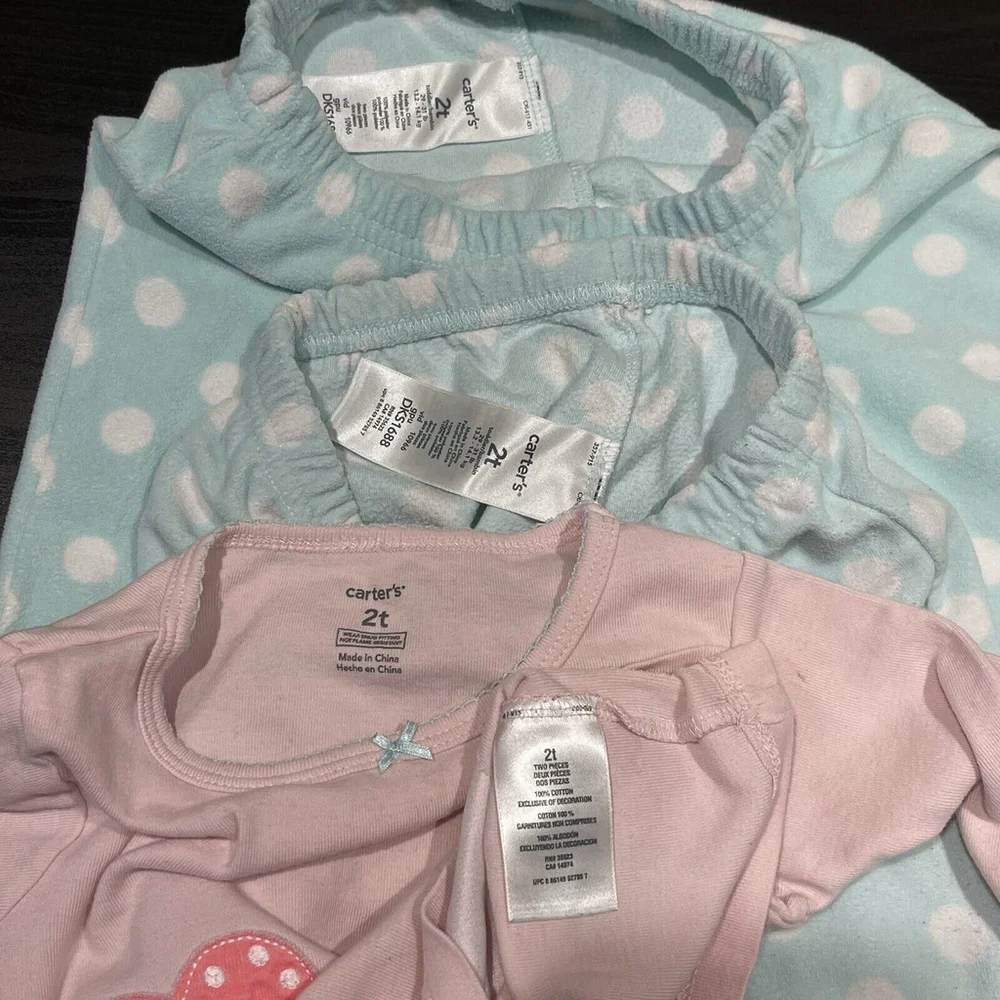 Carter’s Baby Girl 3 Piece Pjs Mouse,‎ Balloons & Fleece Polka Dot Pants Sz 2T